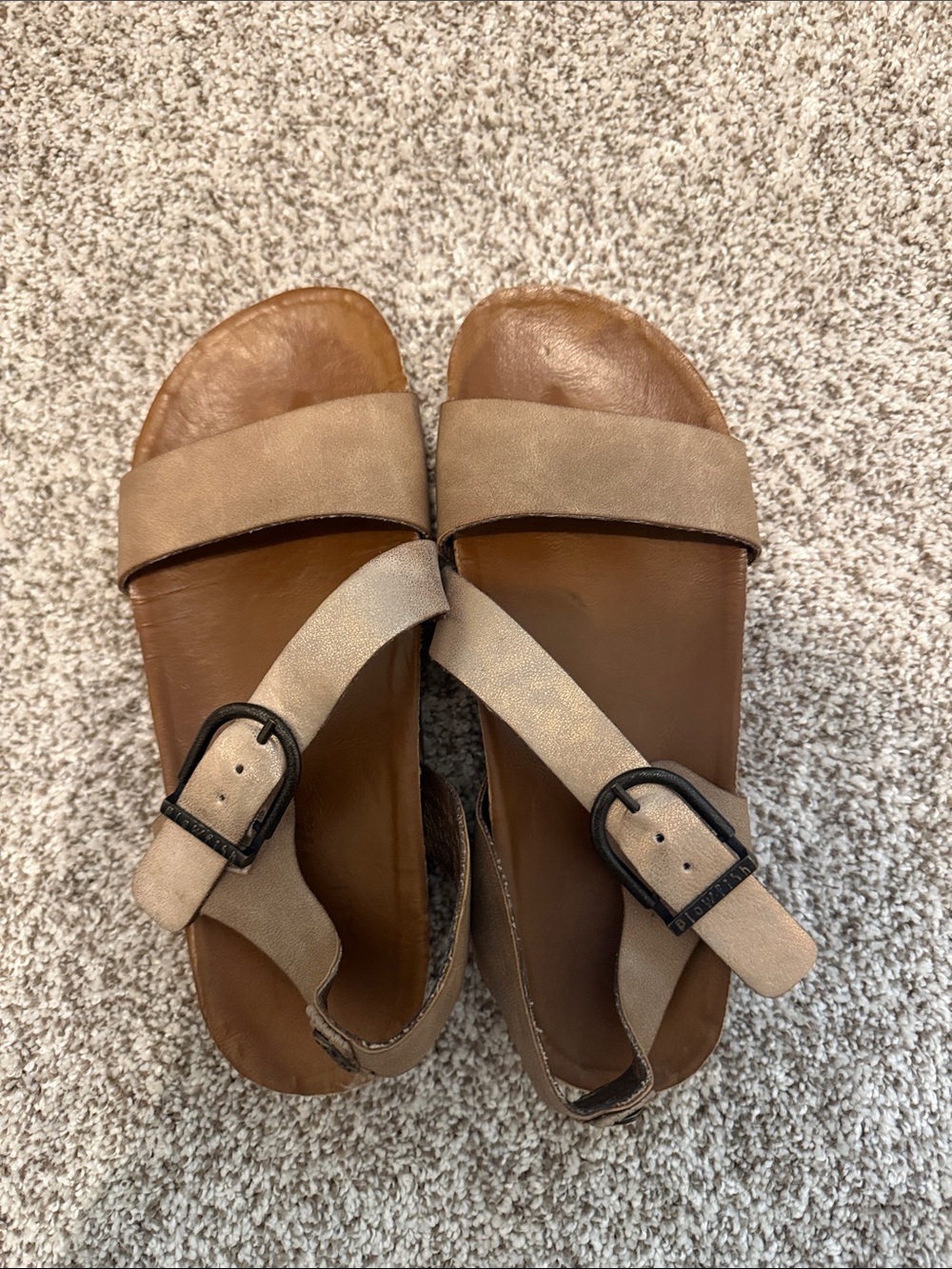 Women’s Tan Slide Sandals with Buckle Strap